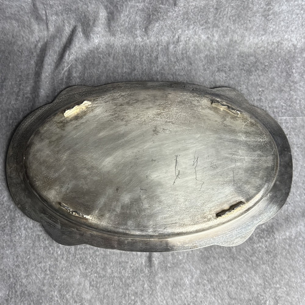 Vintage Silver Plated Footed Serving Tray 19” X 12”