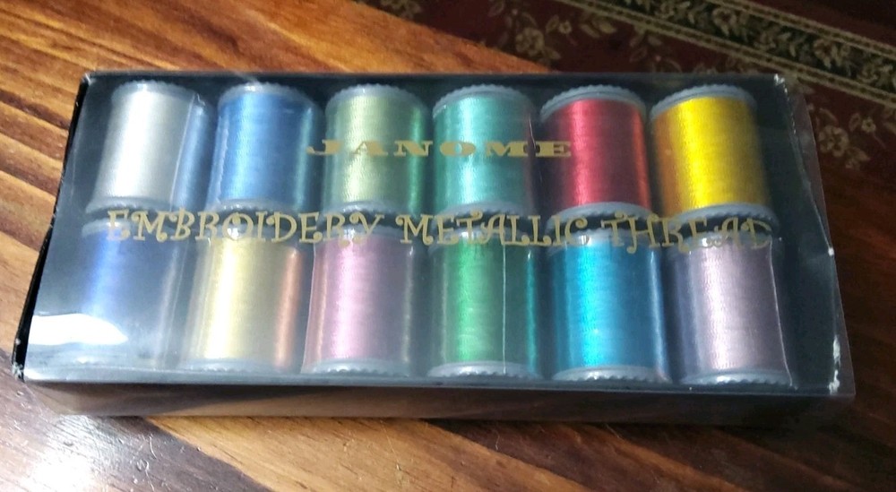 Janome Metallic Embroidery Thread Box Set  12 Pieces 250 Metres Each Polyester,