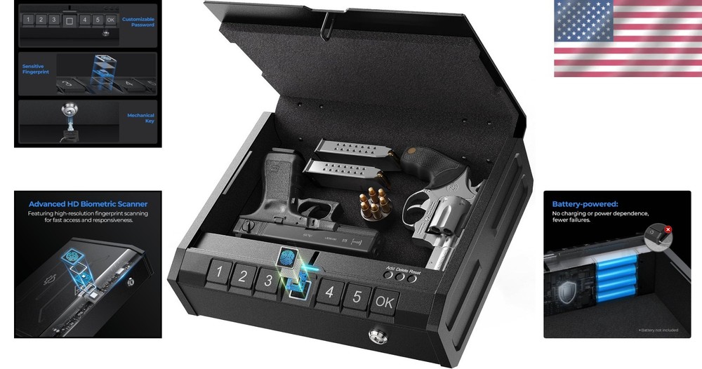 Stylish Biometric Handgun Safe – Secure Your Firearm with Fast Access Technology