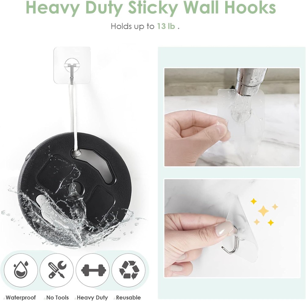 Adhesive Wall Hooks for Hanging, Clear Removable Ceiling 13 lb