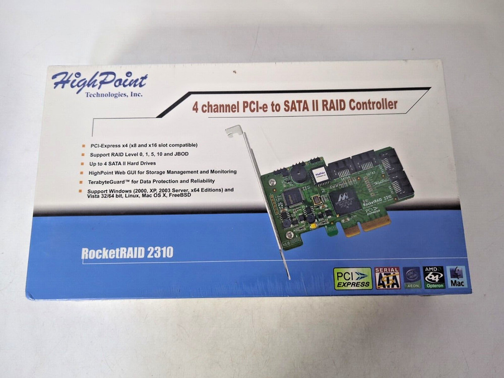 HighPoint RocketRAID Model 2310 4 channel PCI-e to SATA II Raid Controller Card
