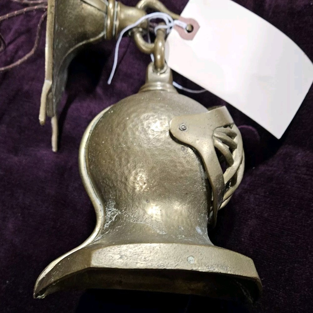 RARE Vintage Lighted Solid Brass Medieval Knight Helmet & Shield Wall Sconce