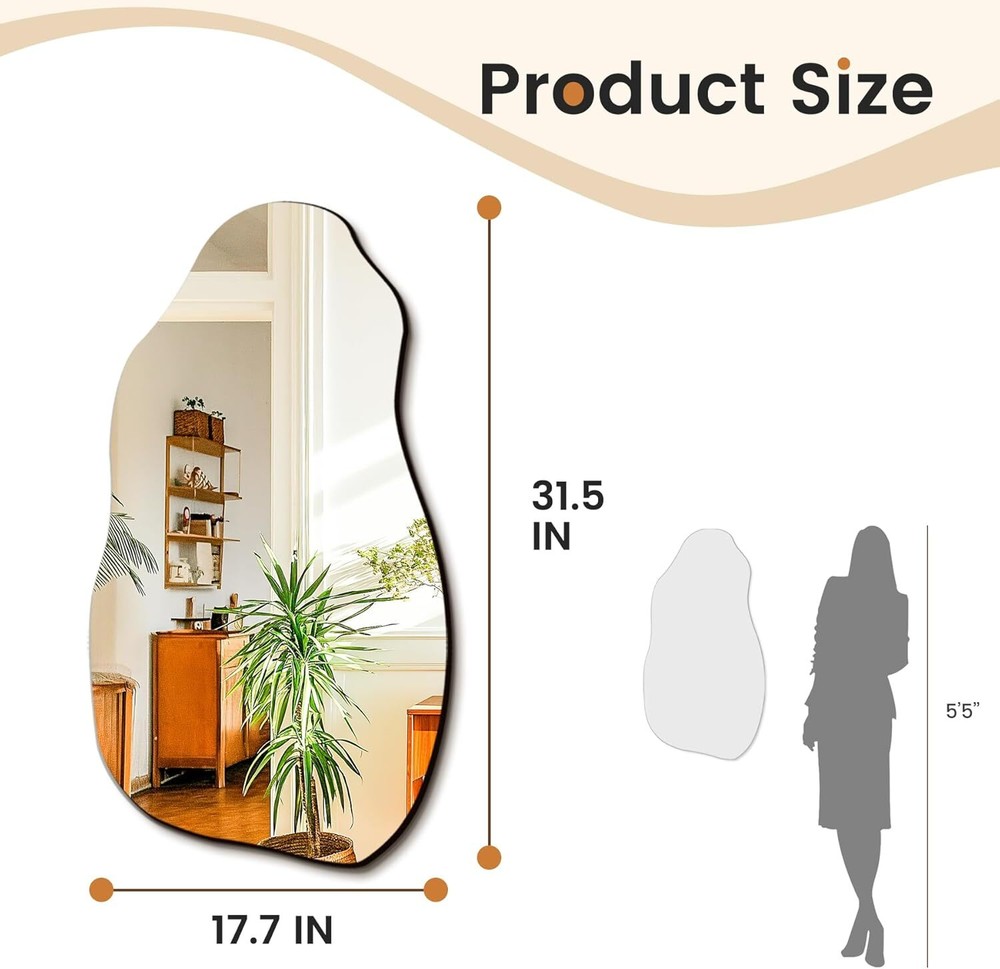 Irregular and asymmetrical wall mirror, modern decorative mirror hanging