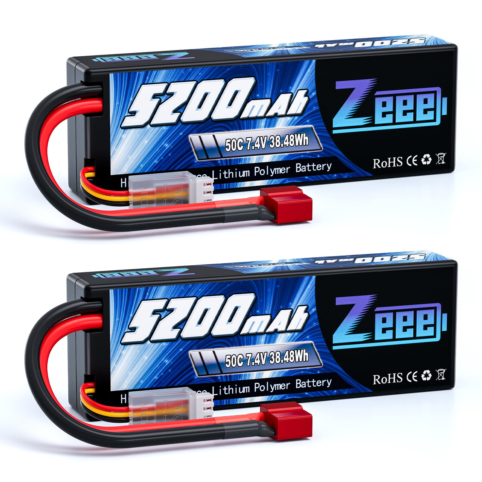2xZeee 2S LiPo Battery 5200mAh 7.4V 50C T Plug for 1/8 1/10 RC Car Truck Truggy