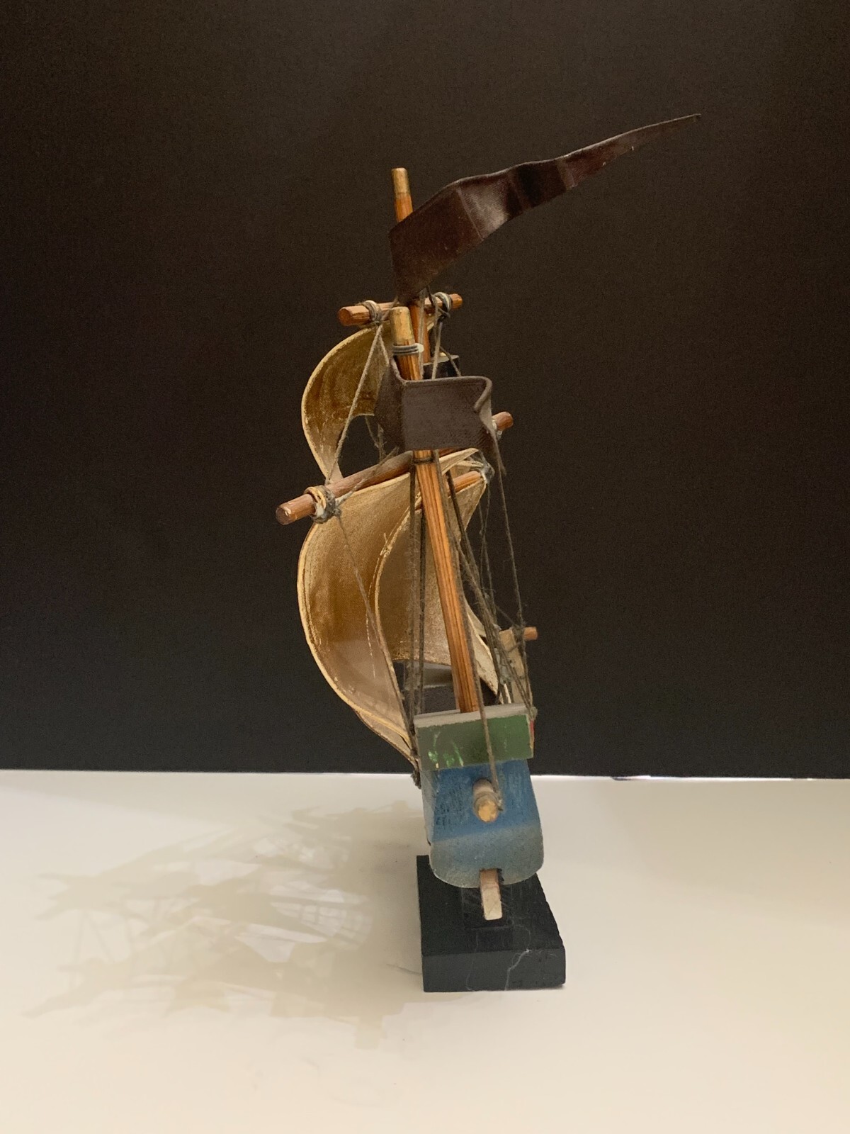 Vintage Mayflower Ship Figure Wood and Cloth