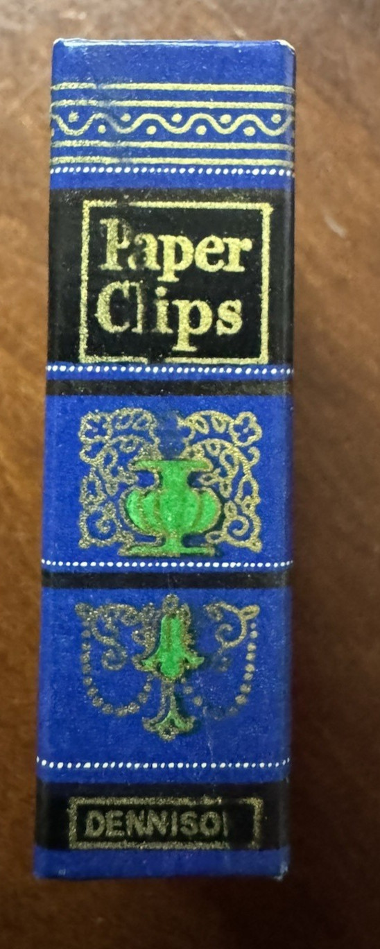 Vintage ~ Dennison's ~ Mini Book Paper Clip Box w/Paper Clips ~ 2 1/4" x 1 3/4"