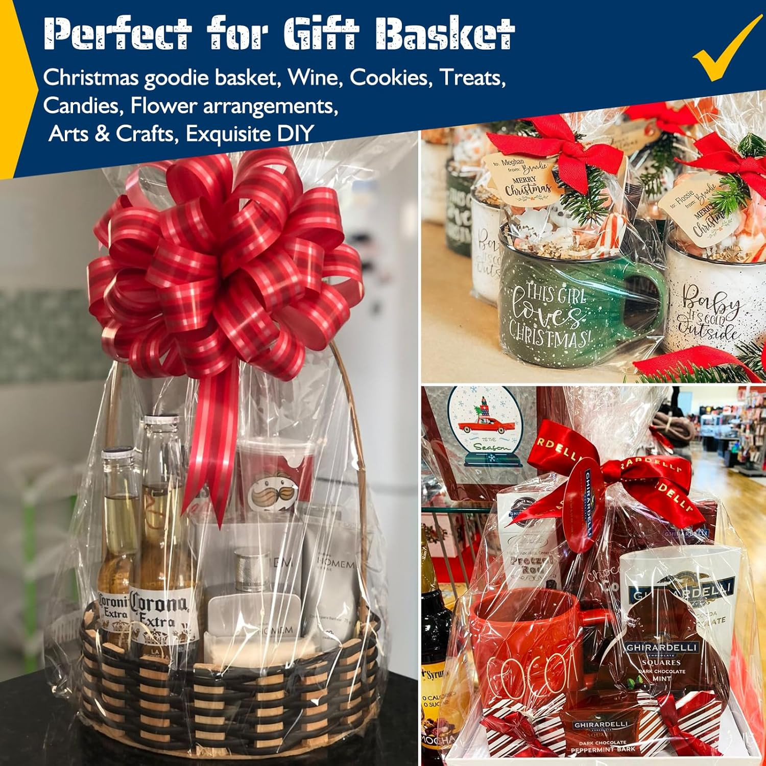 Clear Cellophane Wrap, 16" x 100' 3Mil Thick Cellophane Wrap Roll for Gift Baske