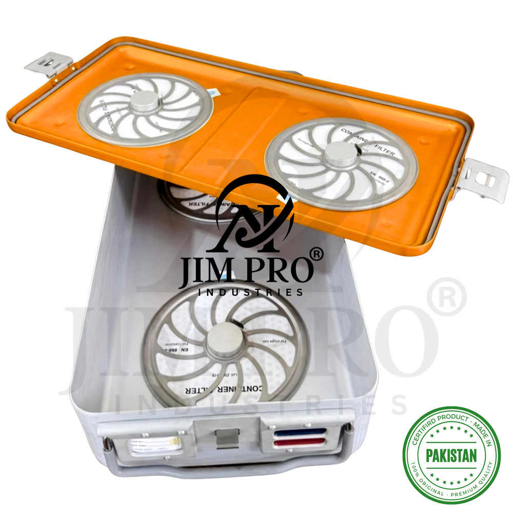 Aluminium Sterilization Container, Bottom & Lid Perforated with 4 filter holders