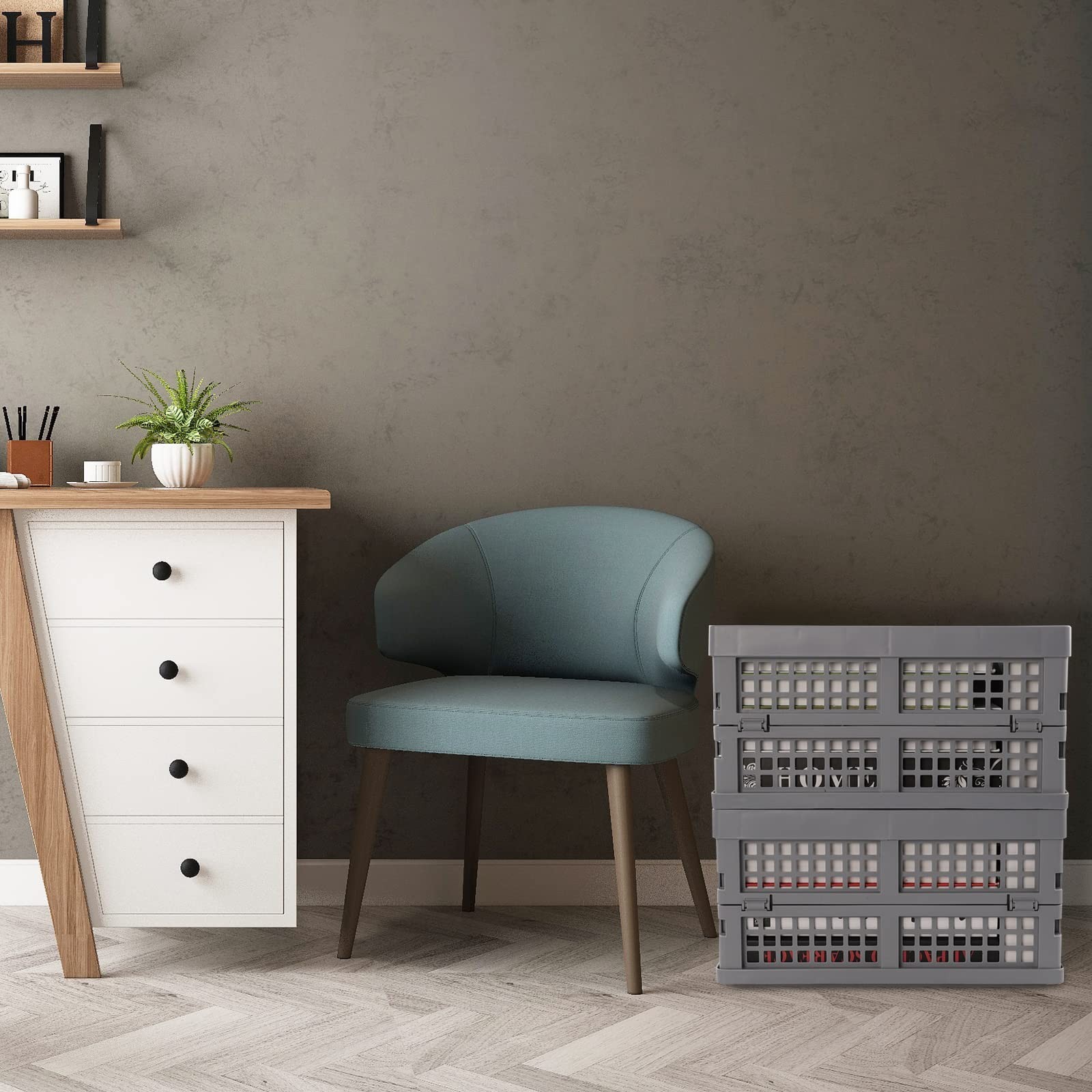 15 Liter Collapsible Storage Crate, Foldable Plastic Crates Set of 4