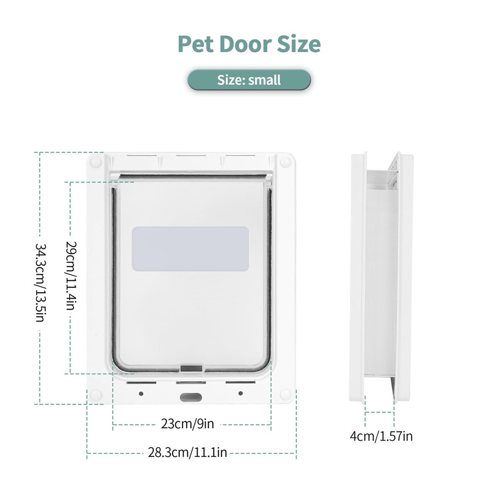 Small Doggie Door with Magnetic Locking Panel for Home Security Small, White
