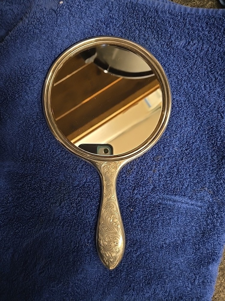 ENGRAVED ANTIQUE RAPOUSSE STERLING SILVER HAND MIRROR