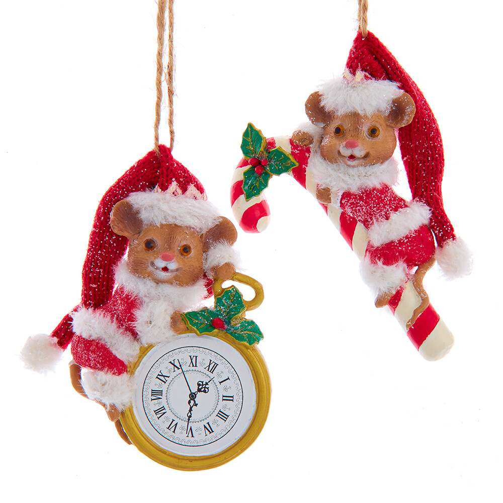 Mice With Red Knit Hat Ornaments