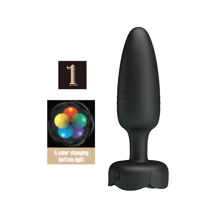 Pretty Love Tarion Thrusting Butt Plug w/Multi Color Bottom Led Light Black