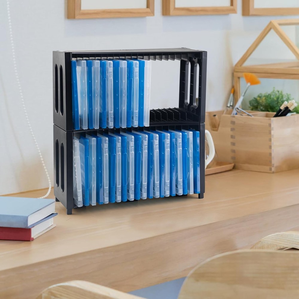 DVD Storage Rack Upgrade 2 Pack Stackable ABS DVD Storage Organizer Can Hold