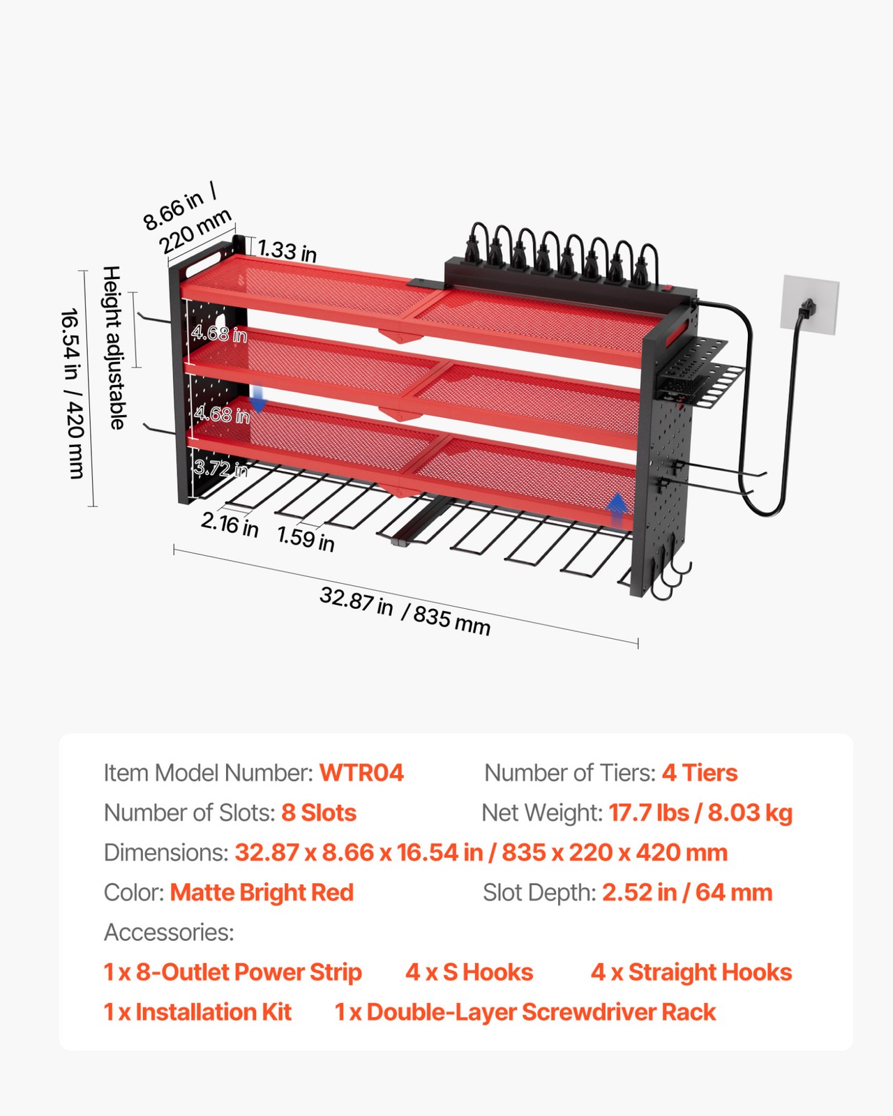 VEVOR Power Tool Organizer with Charging Station 4-Layer Drill Storage Rack