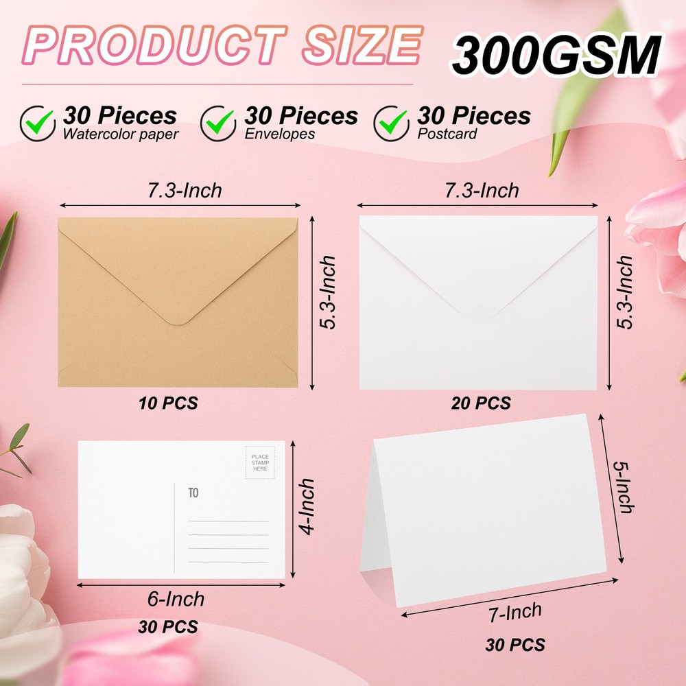 30 Pack 5x7 Inch Foldable Cards with Envelopes, 30 Pack Postcards