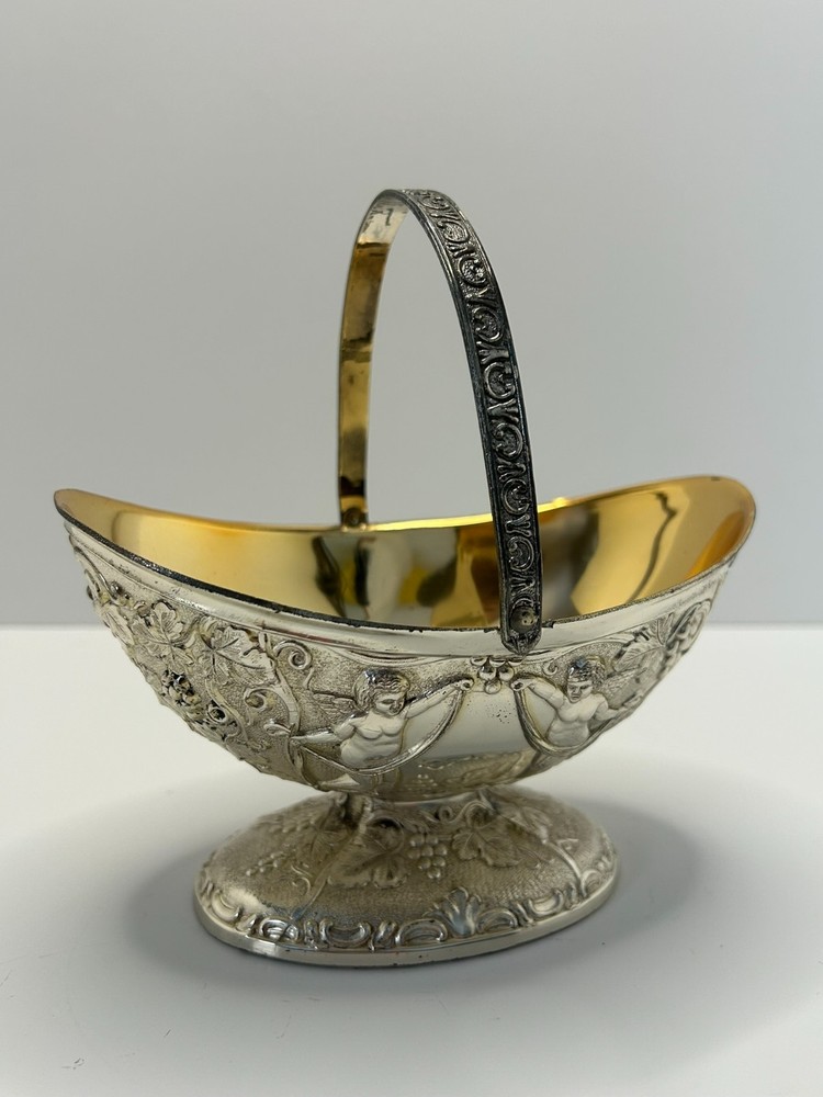 Vintage Silver Plate and Goldwash Corbell & Co. Handled Basket Repousse 60's