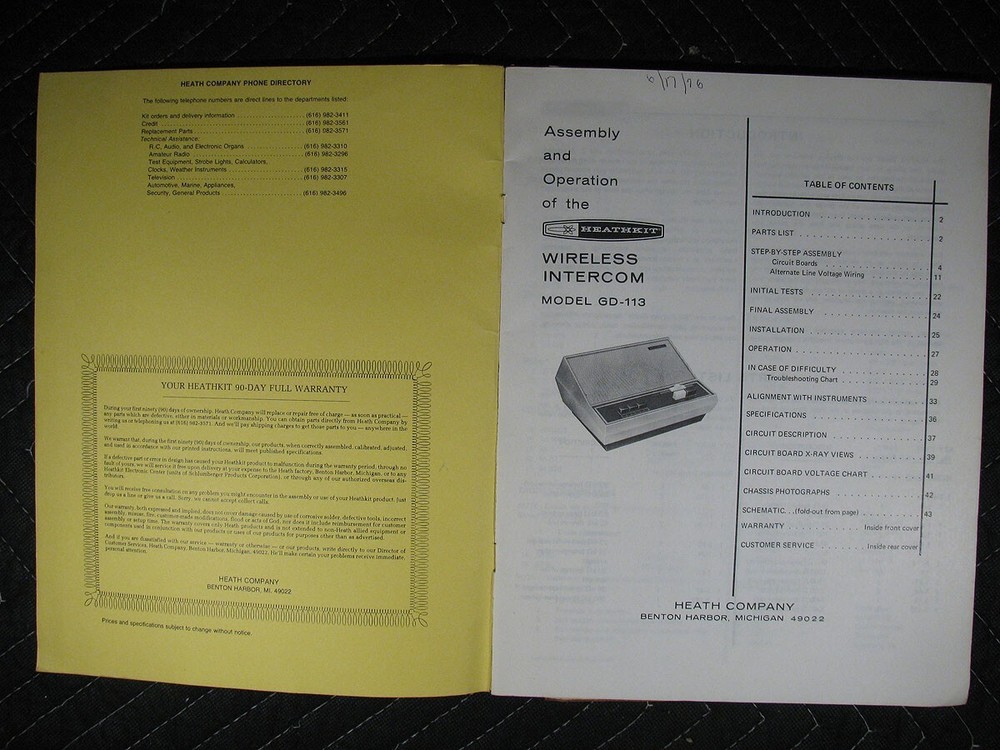Genuine Heathkit Model GD-113 Wireless Intercom Manual