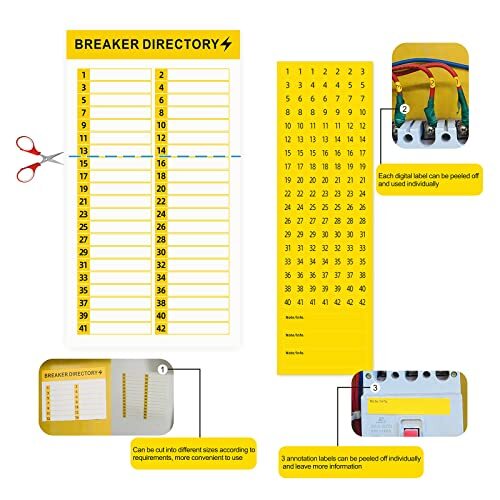16 Sheets Breaker Panel Labels Electrical Box Sticker Numbers Reusable Adhesive