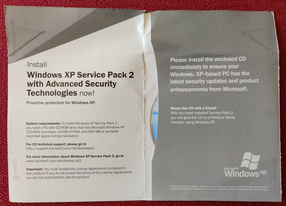 Windows XP Service Pack 2 CD disk