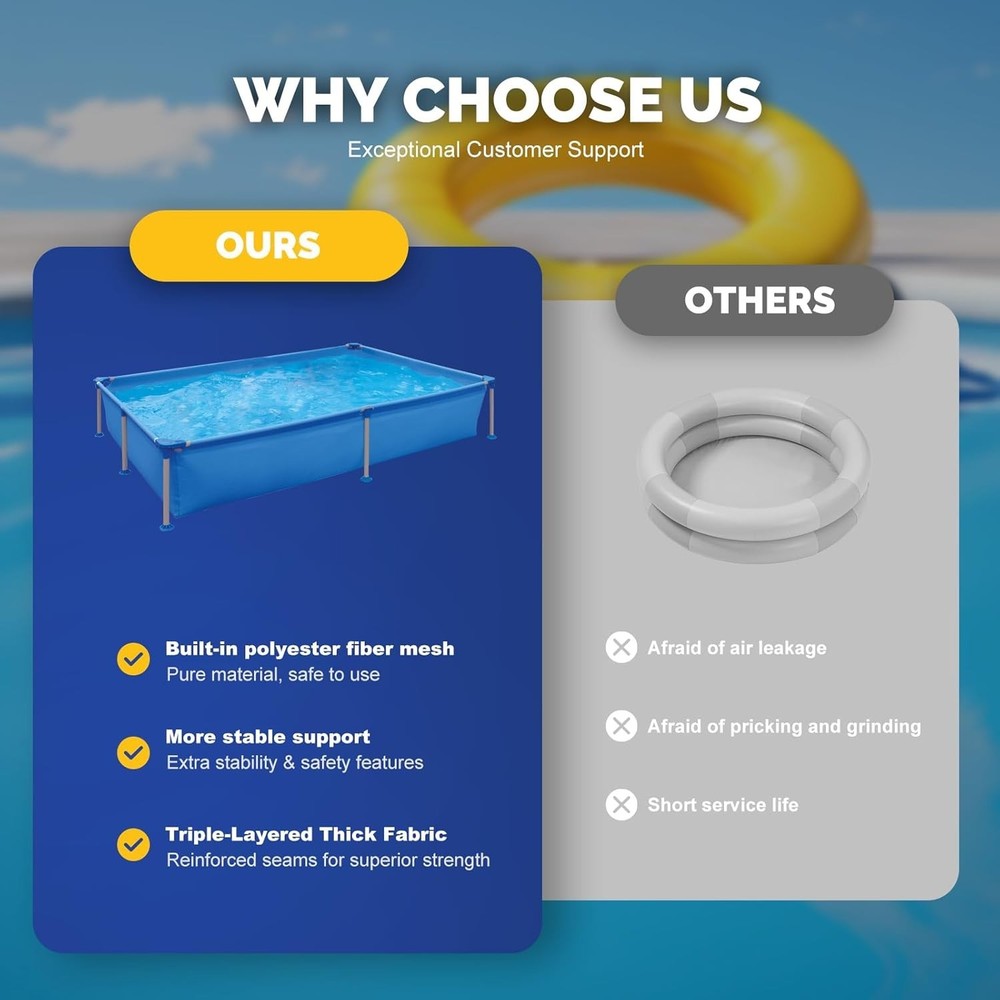 Quick-Install Above Ground Pool - Spacious 6.2ft x 4.2ft Rectangular Design-