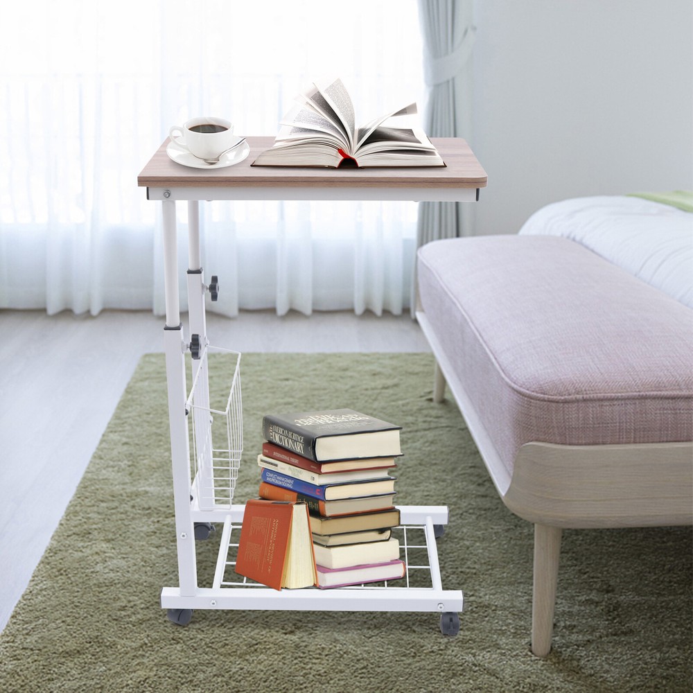 Adjustable Sofa Side Table C-Shaped End Table Laptop Holder Rolling Desk