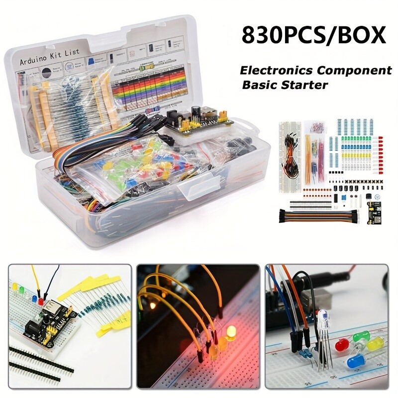 ‌Complete Breadboard Kit: 830 Resistors, Cables, LEDs for DIY Electronics‌