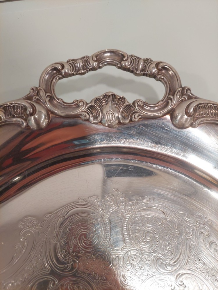 26.5" Silver Plate Oval Footed Tray Chantilly Gorham YC777 Handles Monogram "S"