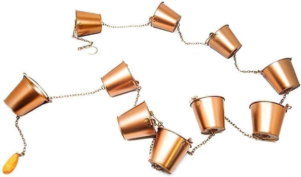Copper Colored Bucket Rain Chain Gutters & Downspouts