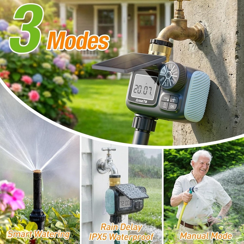Solar Sprinkler Timer Rechargeable Water Timer Garden Hose, Programmable Faucets