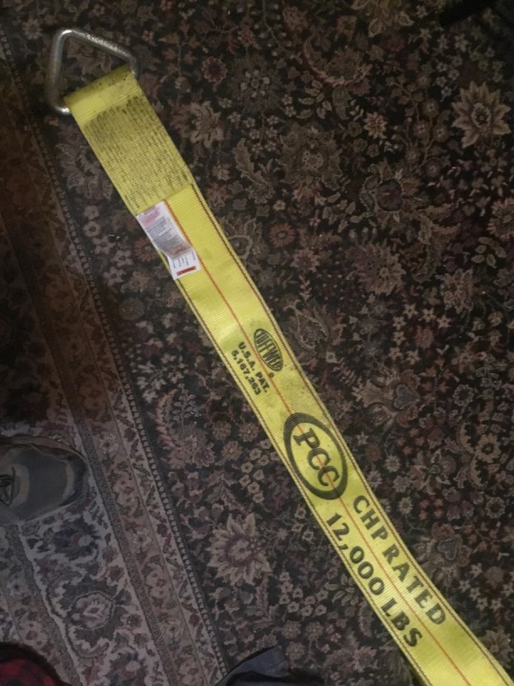 30' x4" winch-strap flat for flatbed with d ring, 12,000#, yellow. Load strap.