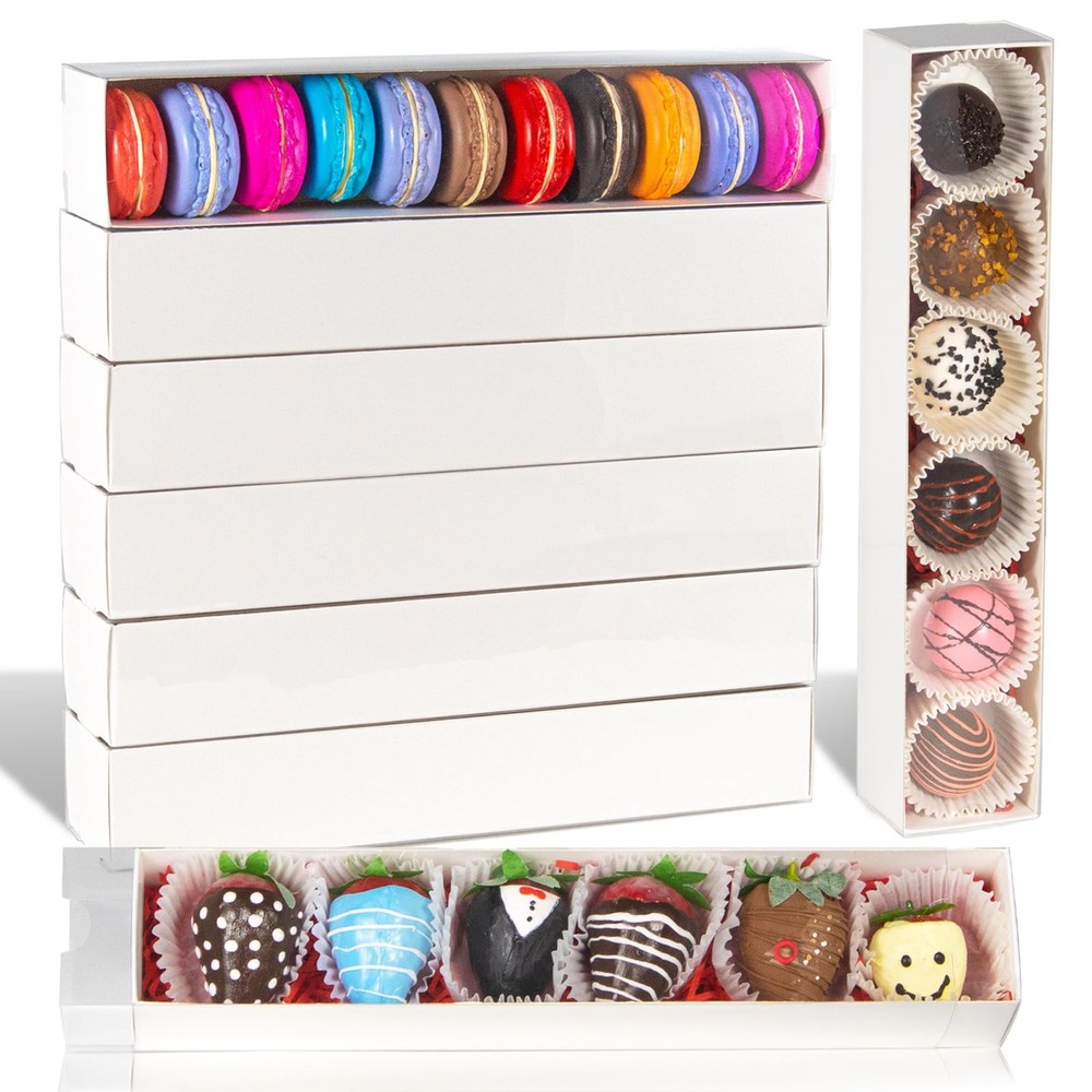 50 Pack Long Strawberry Boxes Macaron boxes Truffle Boxes Cocoa Bombs Boxes C...