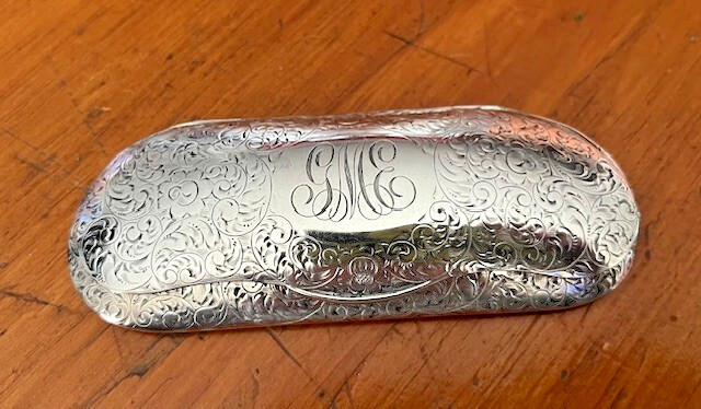 Antique Victorian Engraved Sterling Silver Spectacles Eyeglass Case Monogram