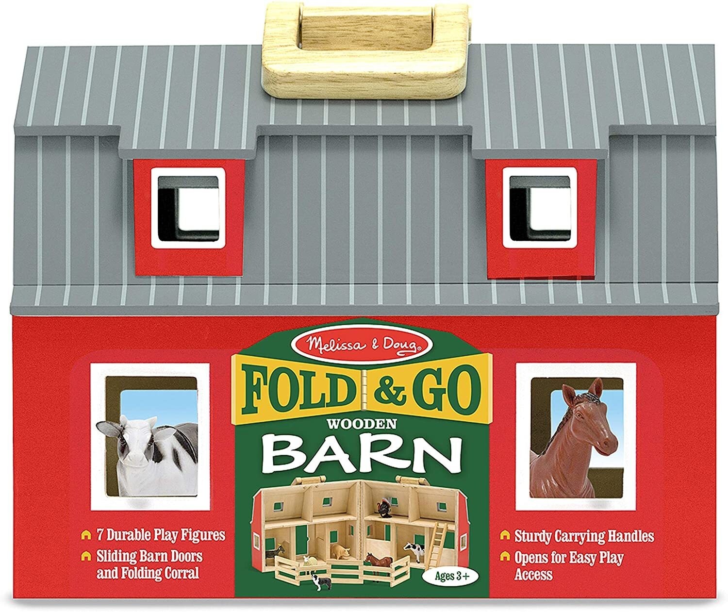 Melissa & Doug Portable & Foldable Red Barn Toy With Farm Animals Coral & Ladder