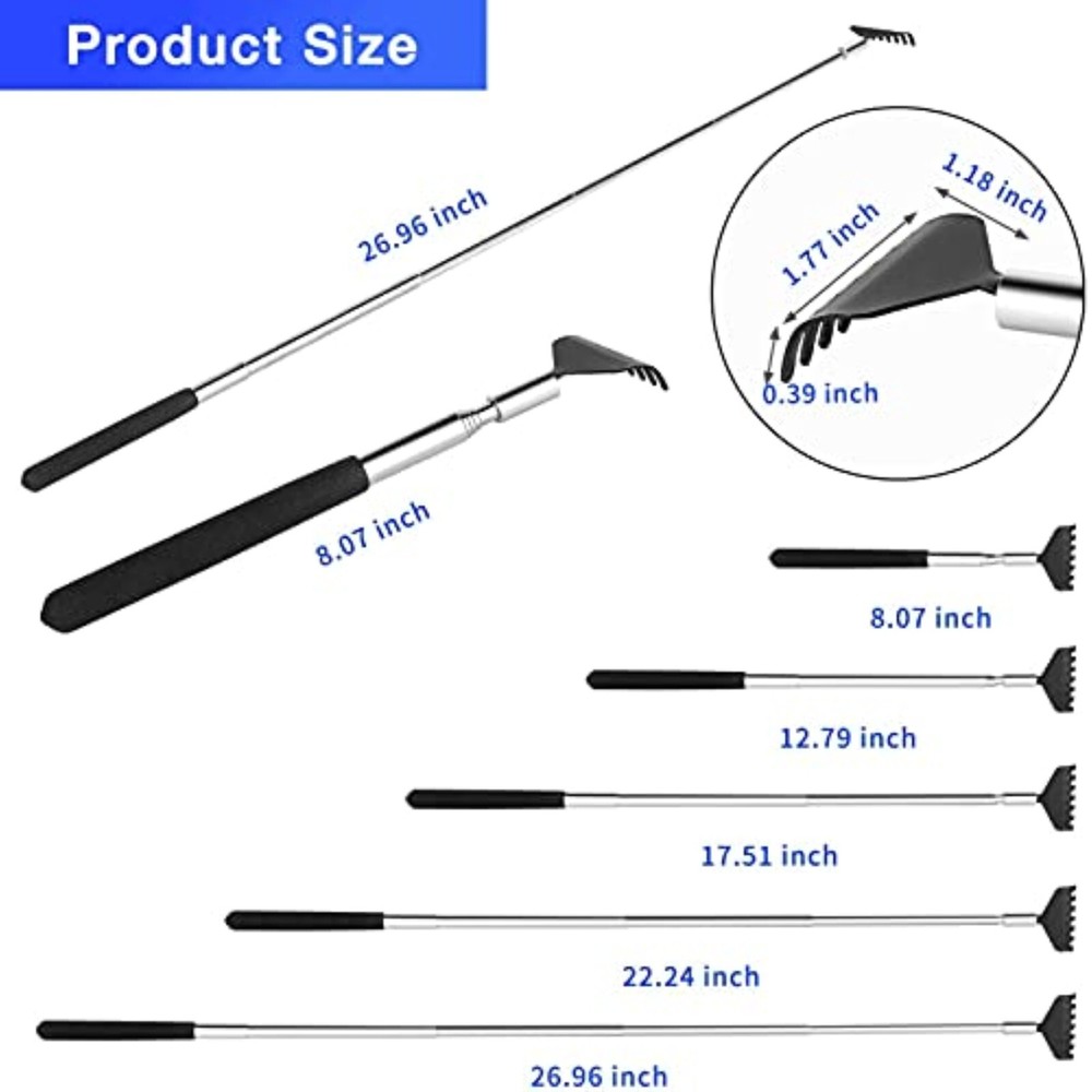 2 Pack Portable Extendable Back Scratcher, Stainless Steel Telescoping Scratcher