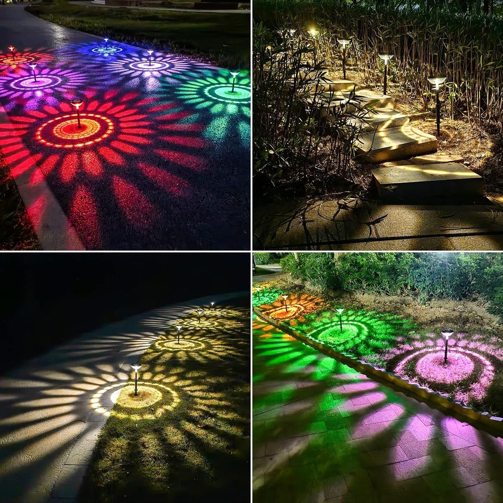 2/8 Pack Solar Pathway Lights, Multicolor & Warm White LED, IP67 Waterproof