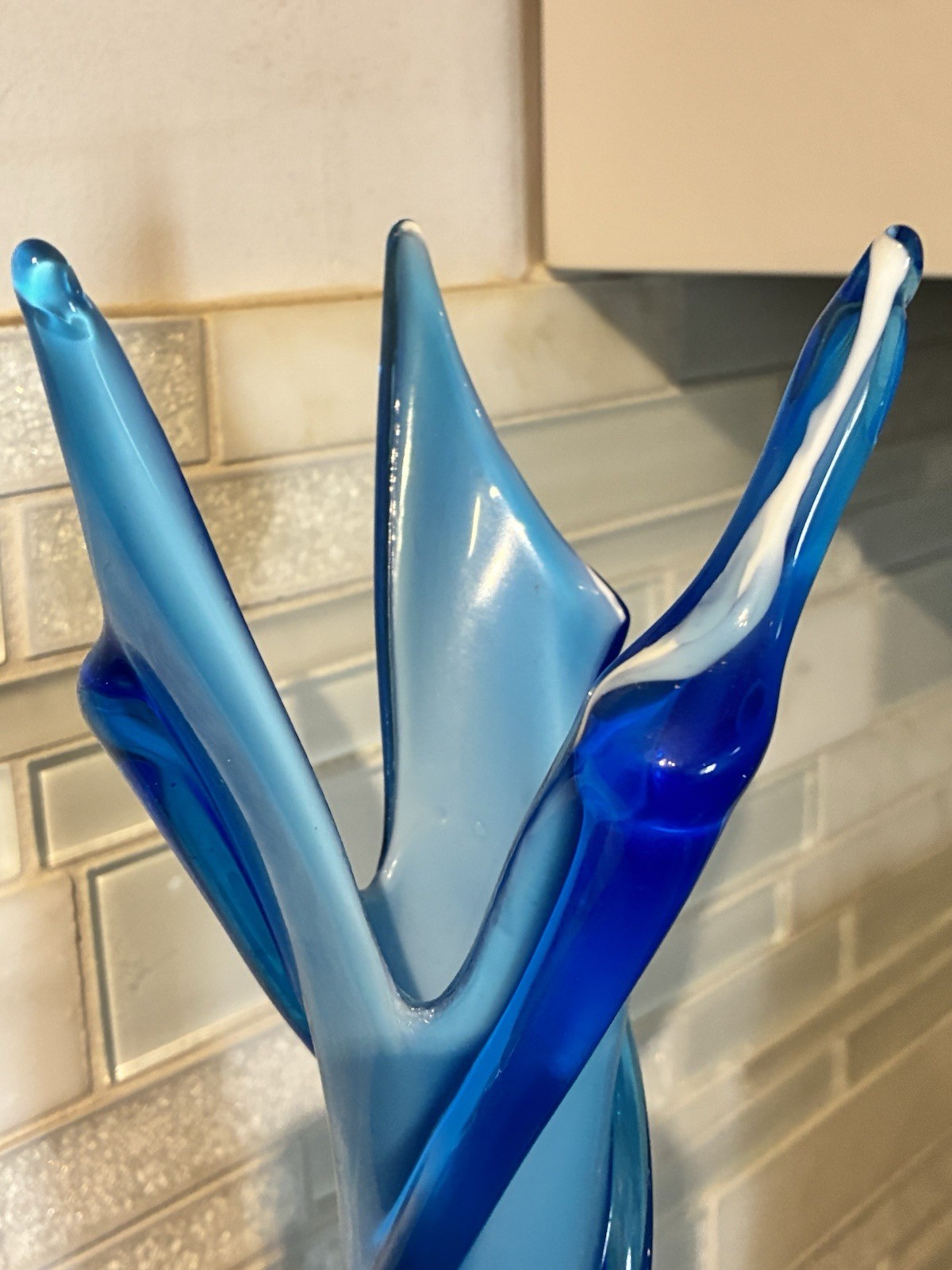 VTG TALL MURANO EMPOLI ALROSE BLUE GLASS VASE CRISTALLERIA FRATELLI BETTI 20”