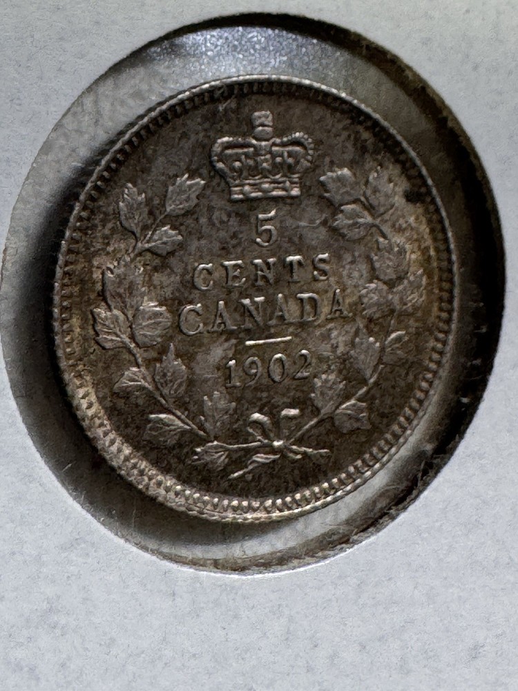1902 Canada 5 Cents Small Silver Coin