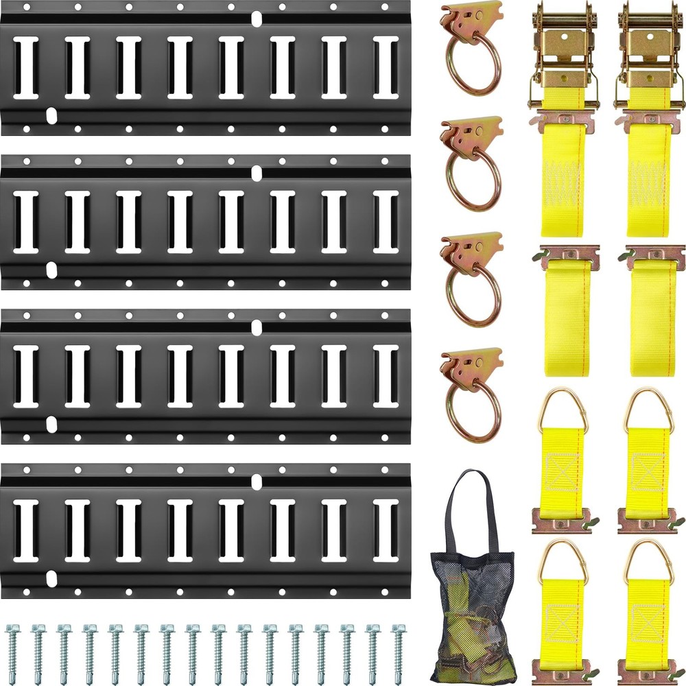 E Track Tie-Down Rail Kit, Trailer Tie Downs, 31 Pcs Set Etrack kit, 4 Yellow