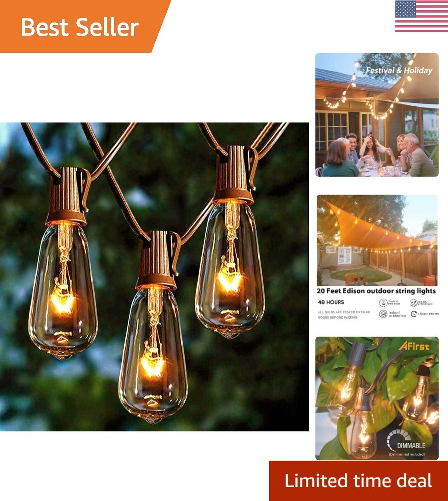 Durable Connectable Outdoor String Lights - Waterproof - 20FT with 22 Bulbs