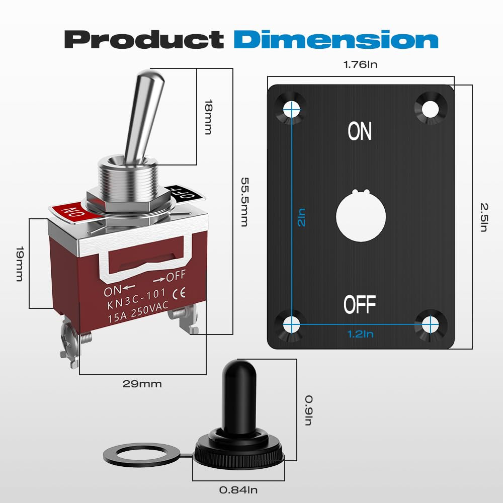 Toggle Switch, 12V 30A Heavy Duty On/Off 2Pin SPST Waterproof Toggle Switch wit