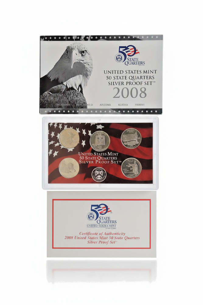 2008-S Silver State Quarters Proof Set OGP 90% Silver Pristine Blue Box & COA