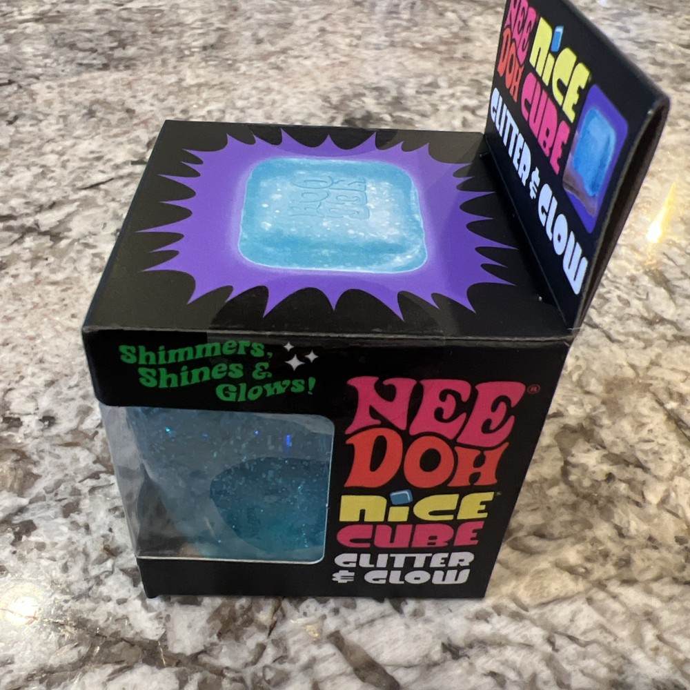 Nee Doh Nice Cube Glitter & Glow Super Solid Squeezable NEW NEEDOH VIRAL Blue