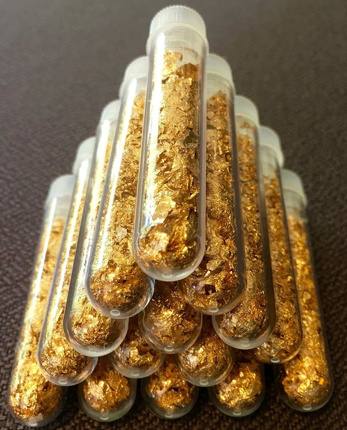 10 Large 3ml Bottles.. of Gold Leaf Flakes ..3mil  Lowest price online !!