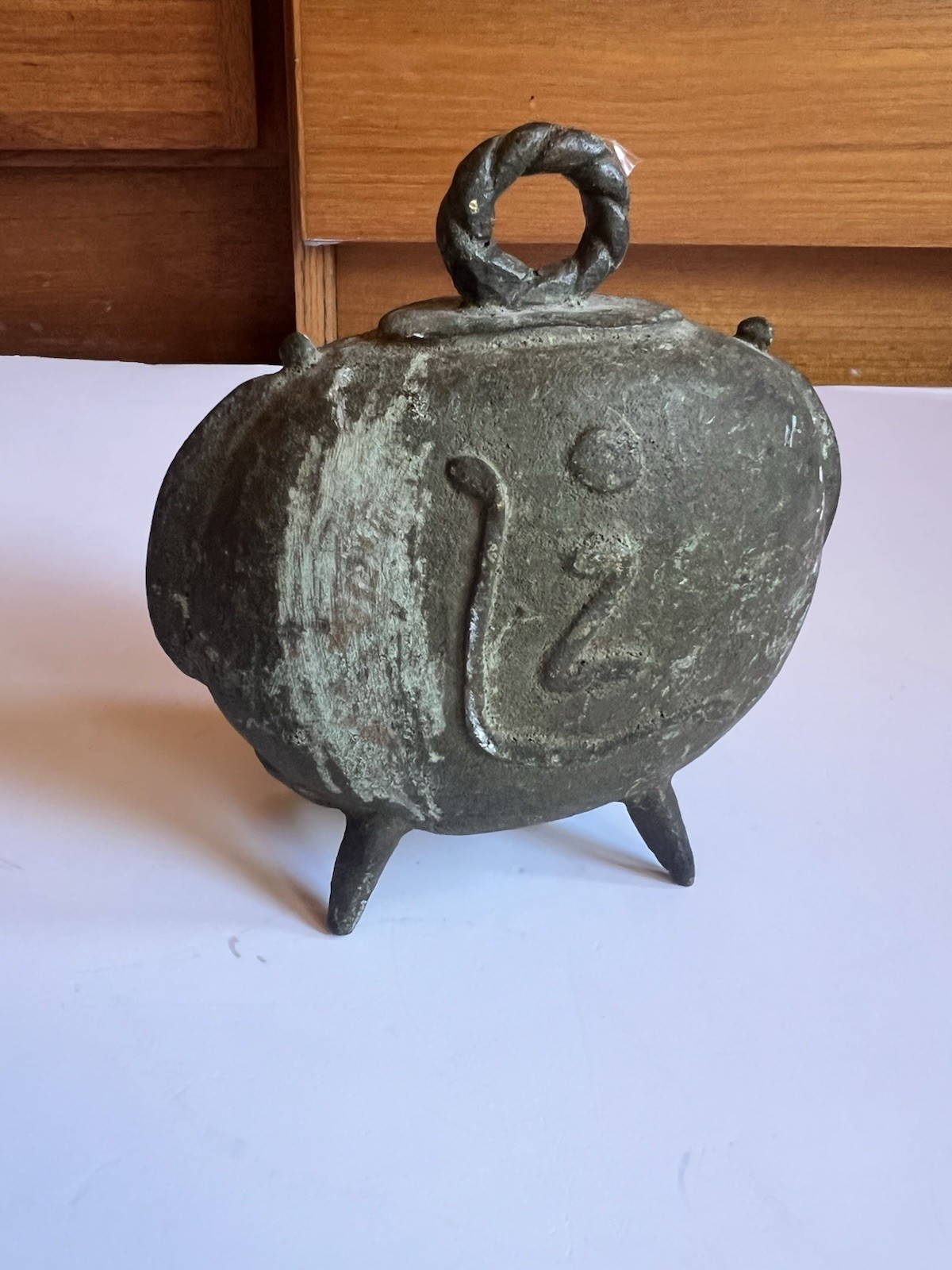 Vintage Oriental Brass Bell Cow Elephant Legs Inscribed