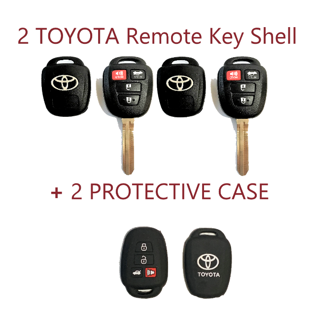 2 Toyota 2012-2016 4 Button Remote Head Key Shell + PROTECTIVE CASE Top Quality