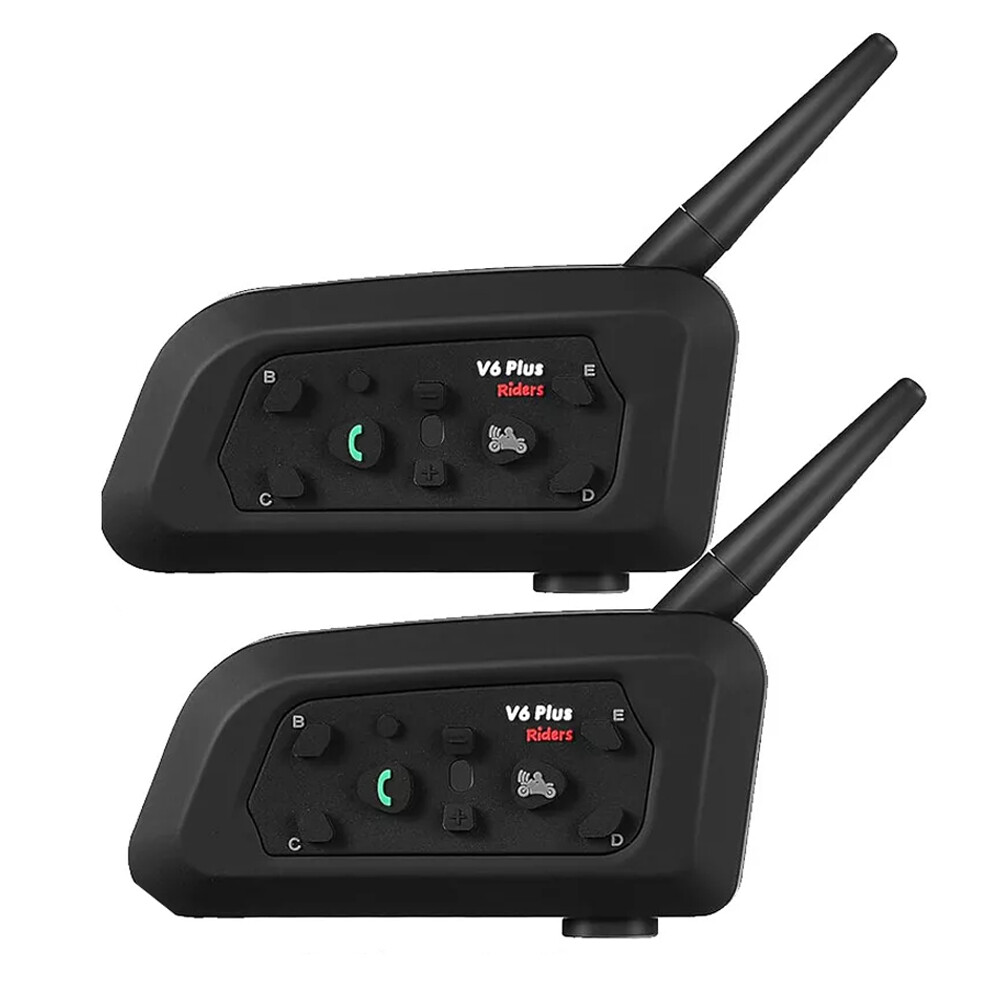 2x V6 Plus Bluetooth Motorcycle Intercom Helmet Headset 6 Riders 800m Interphone