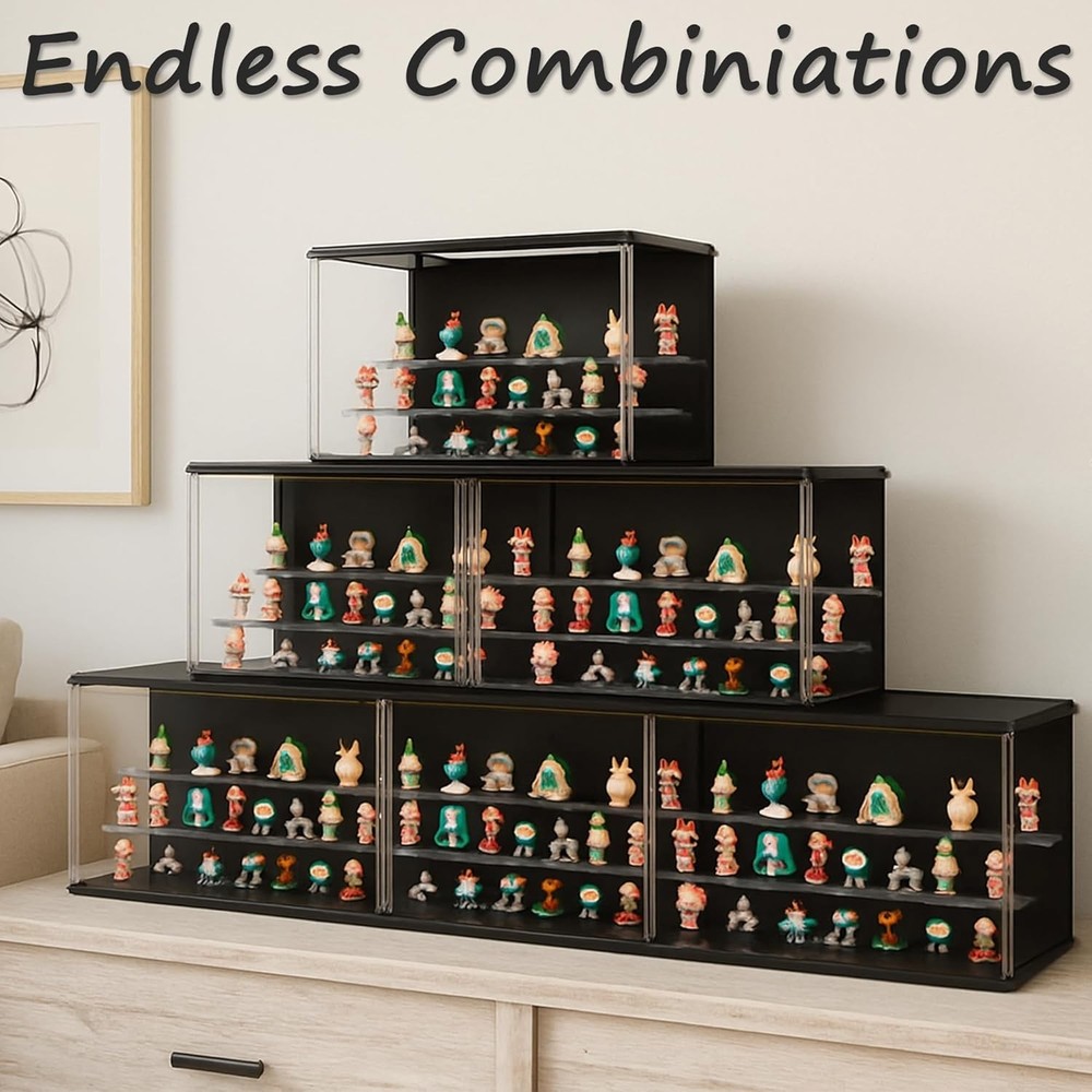 Clear Display Case for Collectibles, 3-Tier Stackable LED Figure Display Case...