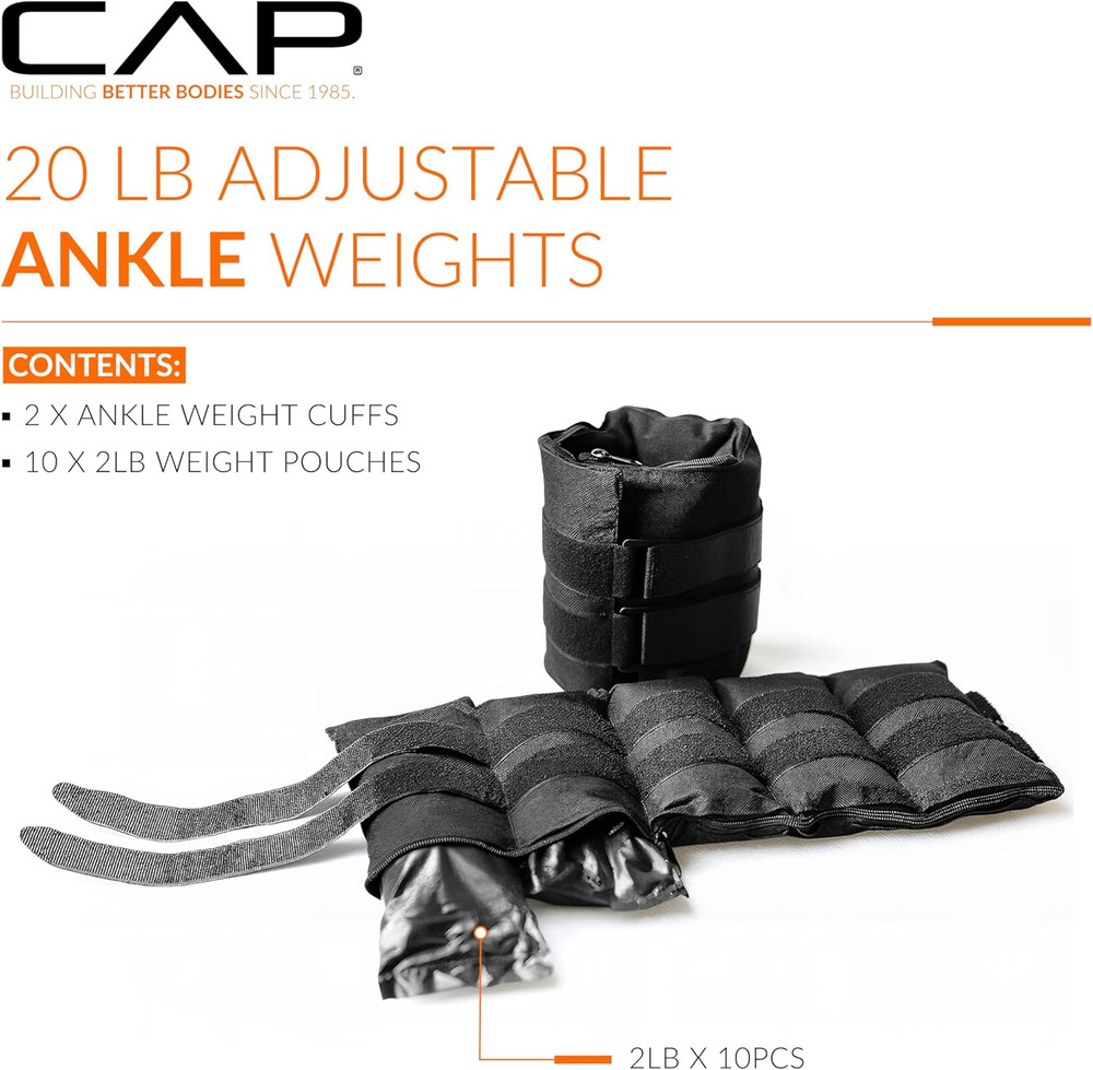 Adjustable Ankle Weights |10-20Lb Pair | Black