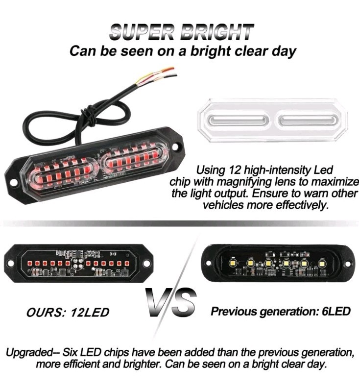 ASPL 8 Pcs 12 LED Strobe RedLightKit Grill Side Marker 17 Patterns Syncing